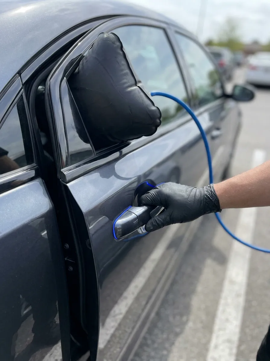 Schonende Autoöffnung mit Luftkeil an der Fahrzeugtür